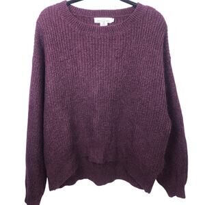 L.O.G.G. Mohair Ribbed High Low Cropped Drop Shoulder Burgundy Chunky Sweater M